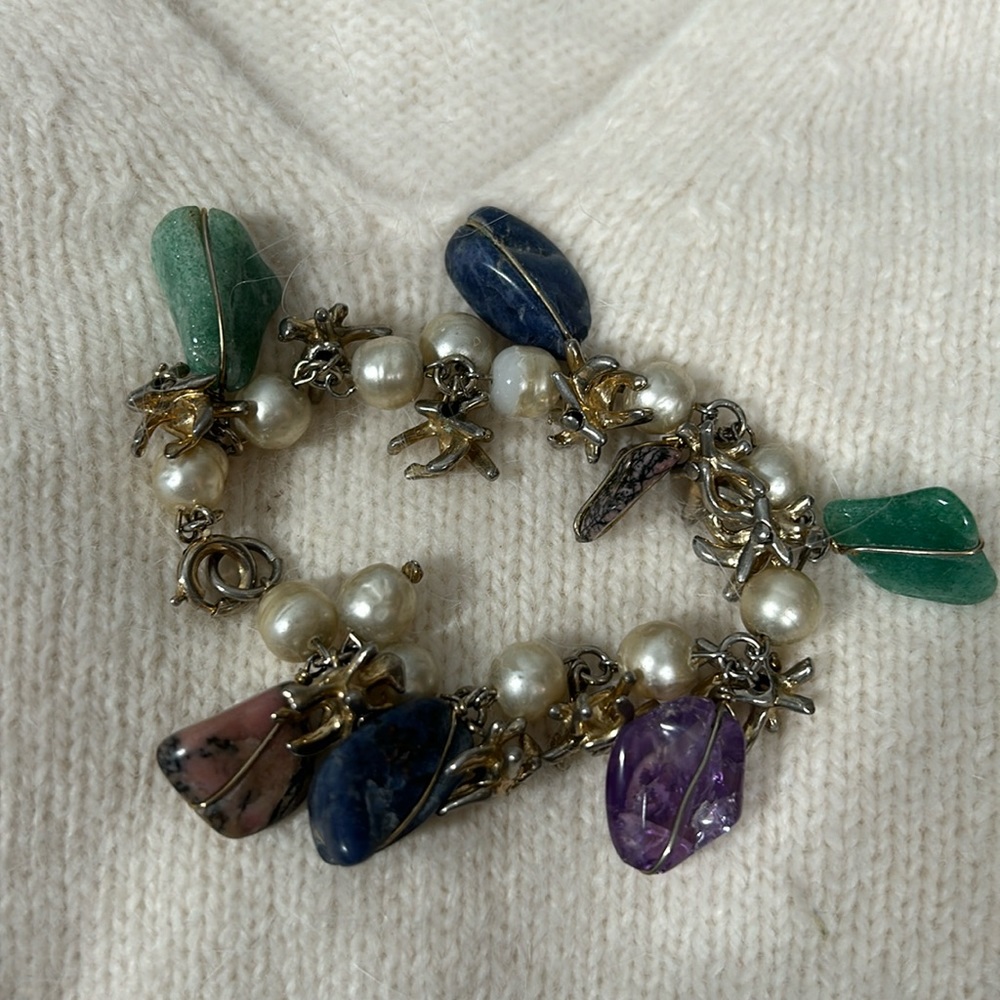 Pearl and Gemstone Bracelet charm 7”